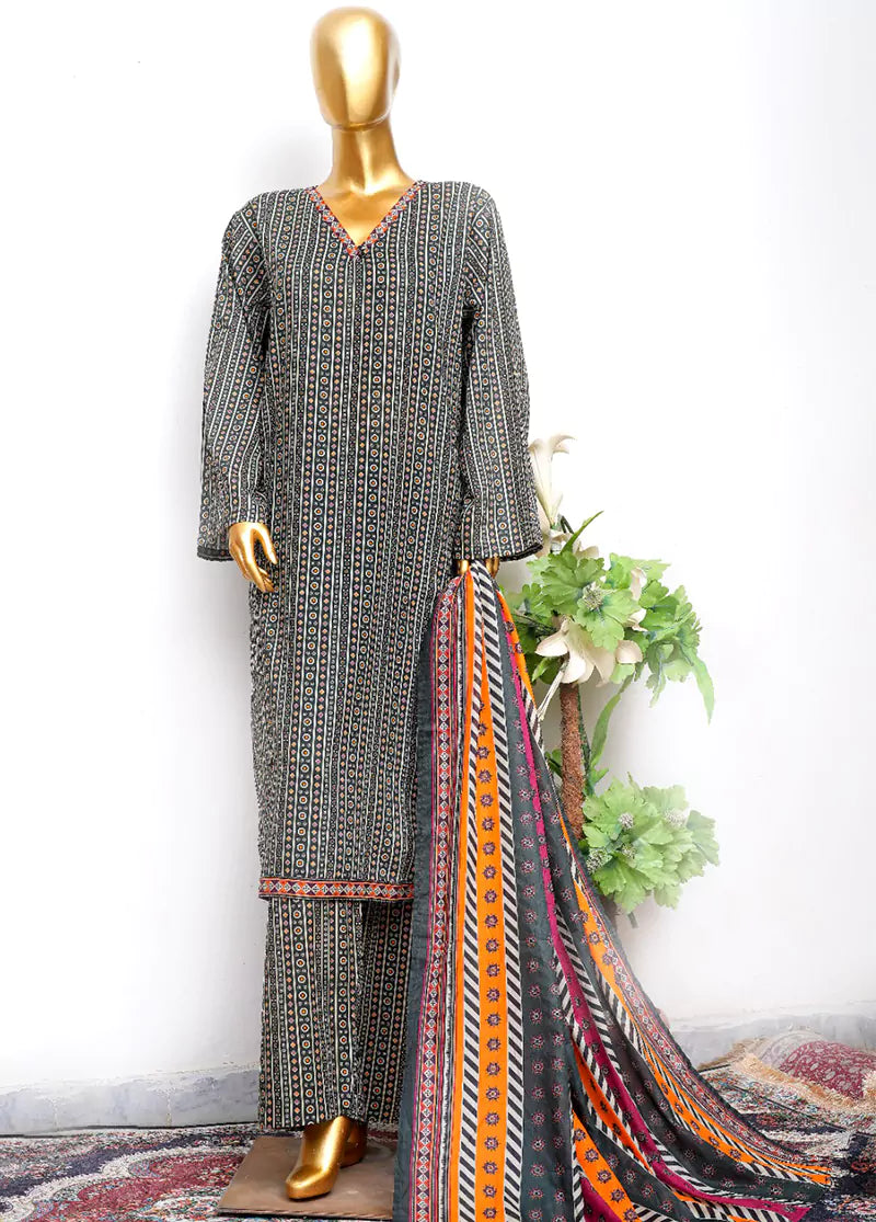 3 Piece Printed Stitched MultiColor Lawn Shirt with Trouser & Dupatta