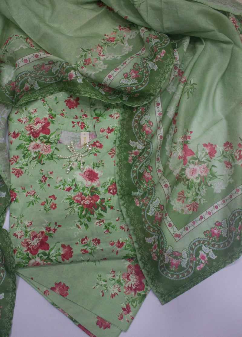 3 Piece Printed Stitched Mint Green Color Lawn Shirt with Trouser & Dupatta