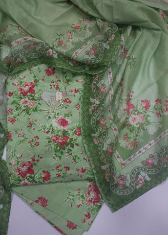 3 Piece Printed Stitched Mint Green Color Lawn Shirt with Trouser & Dupatta