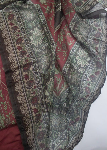 3 Piece Printed Stitched Color Maroon Cotton Shirt with Trouser & Dupatta