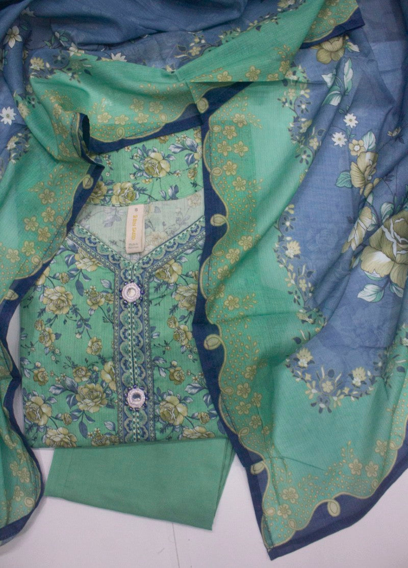 3 Piece Printed Stitched Seafoam Green Color Lawn Shirt with Trouser & Dupatta