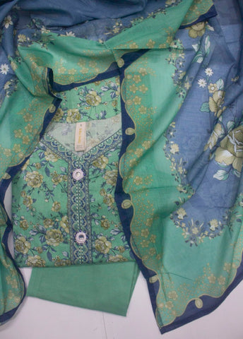 3 Piece Printed Stitched Seafoam Green Color Lawn Shirt with Trouser & Dupatta