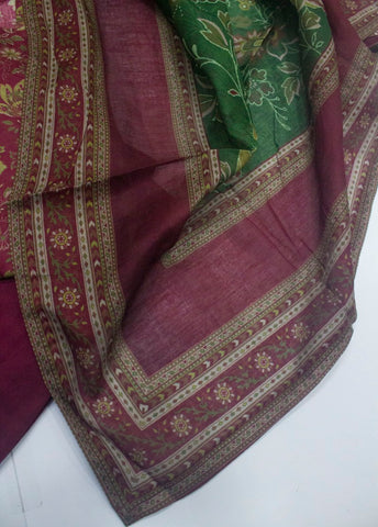 3 Piece Printed Stitched Maroon Color Lawn Shirt with Trouser & Dupatta