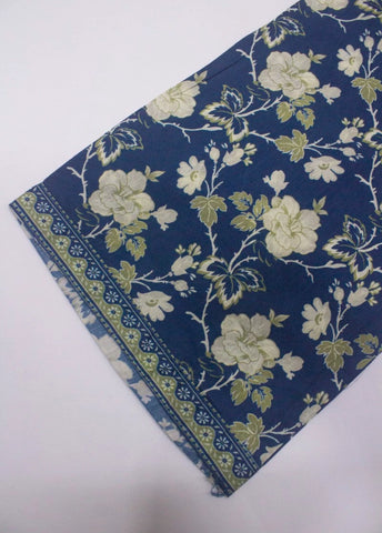 3 Piece Printed Stitched Color Royal Blue Cotton Shirt with Trouser & Dupatta