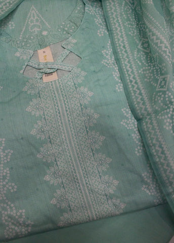 3 Piece Printed Stitched Mint Green Color Cotton Shirt with Trouser & Dupatta