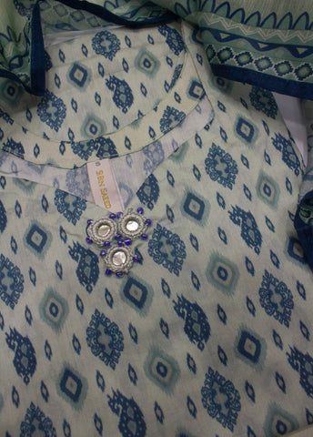 3 Piece Printed Stitched Off White Color Lawn Shirt with Trouser & Dupatta