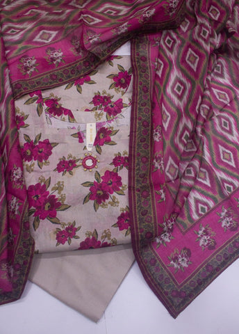 3 Piece Printed Stitched Pink Color Lawn Shirt with Trouser & Dupatta