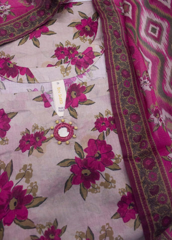 3 Piece Printed Stitched Pink Color Lawn Shirt with Trouser & Dupatta