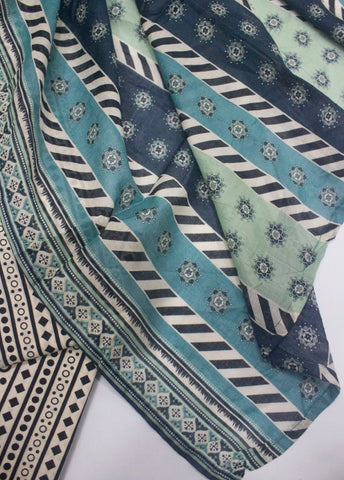 3 Piece Printed Stitched Off White Color Cotton Shirt with Trouser & Dupatta