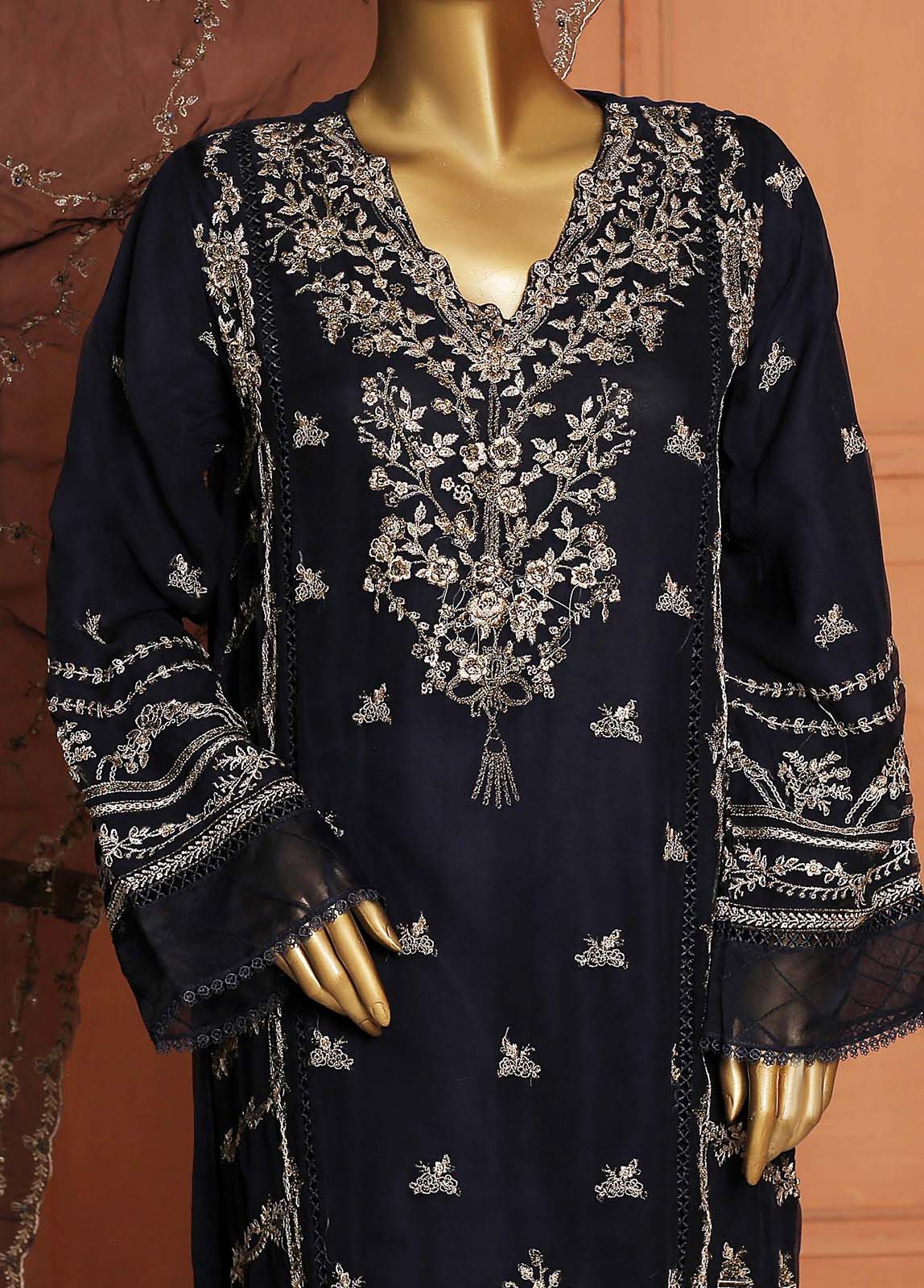 Bin Saeed Fabric - MBC-0012- 3 Piece Embroidered Chiffon Stitched Suit