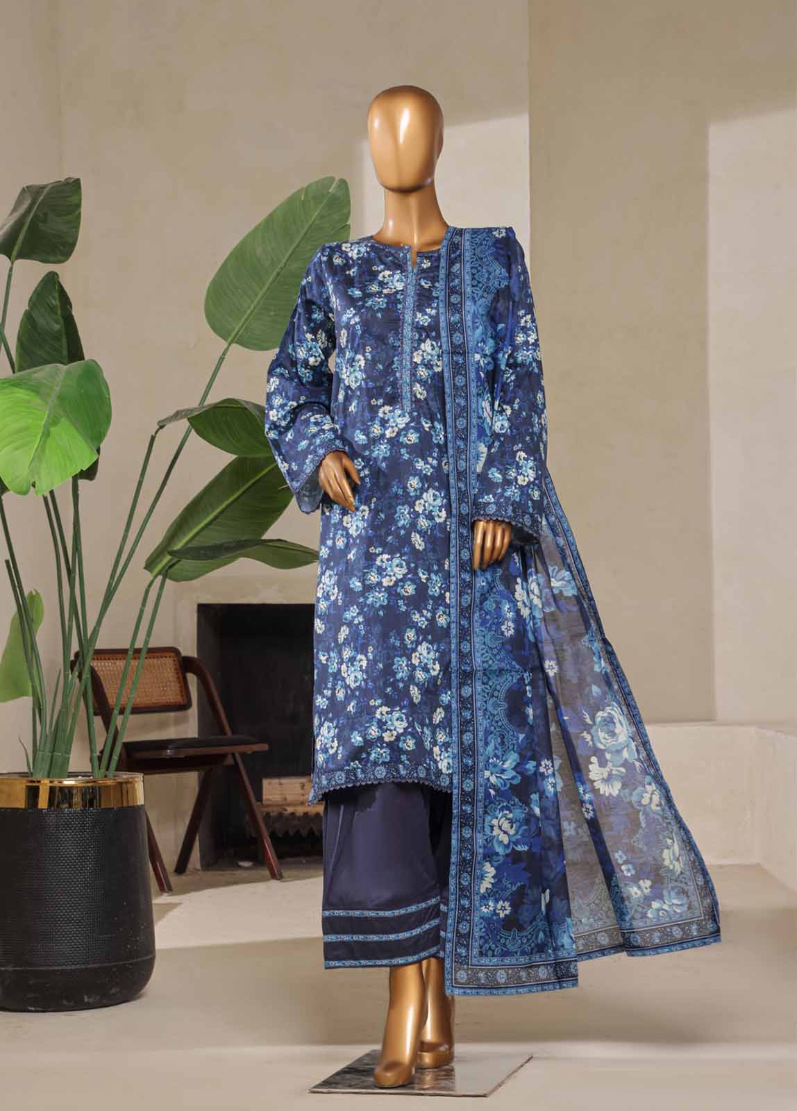 Bin Saeed Fabric - NSM-001- 3 Piece Printed Farshi Shalwar Suit