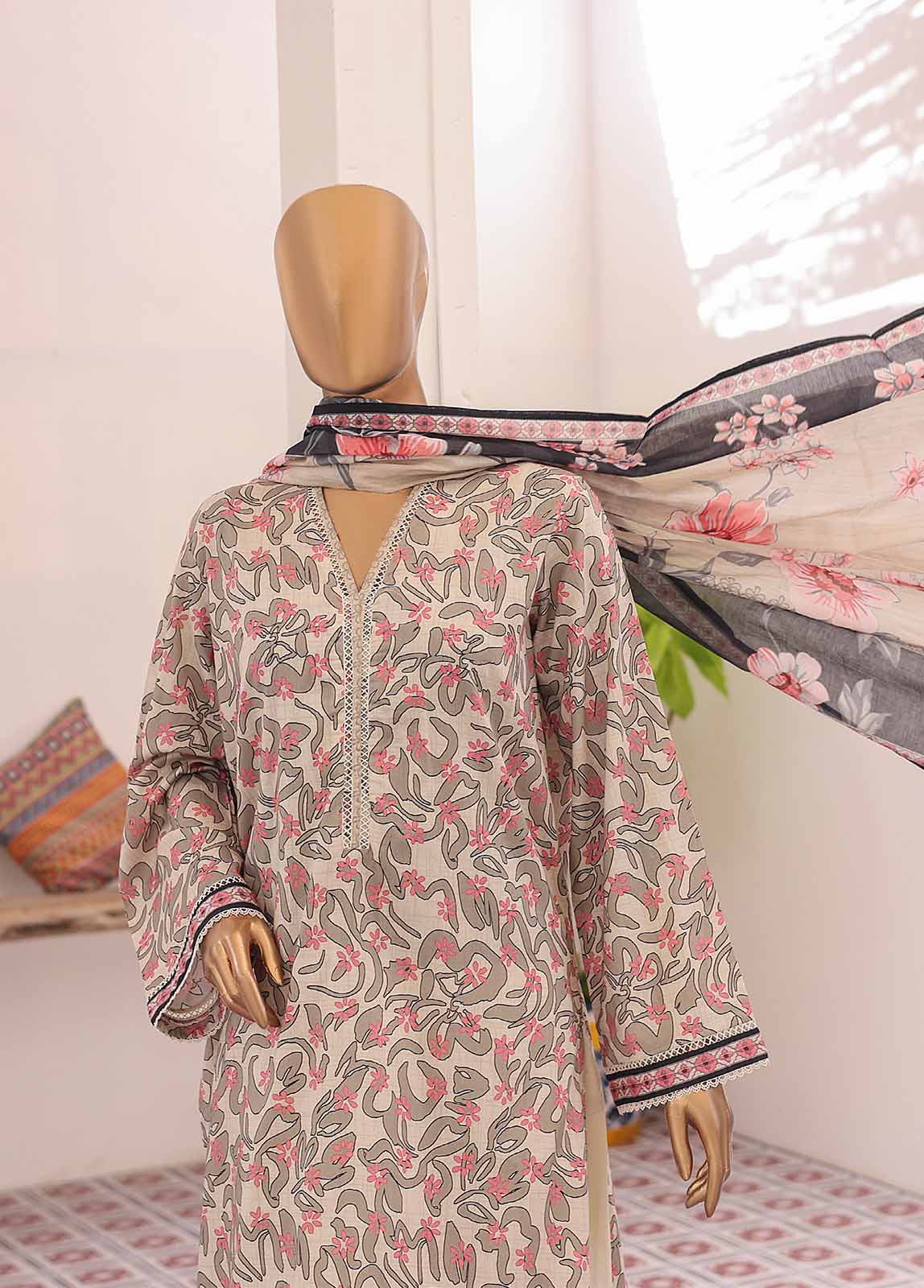 Bin Saeed Fabric - NSM-0016- 3 Piece Printed Farshi Shalwar Suit