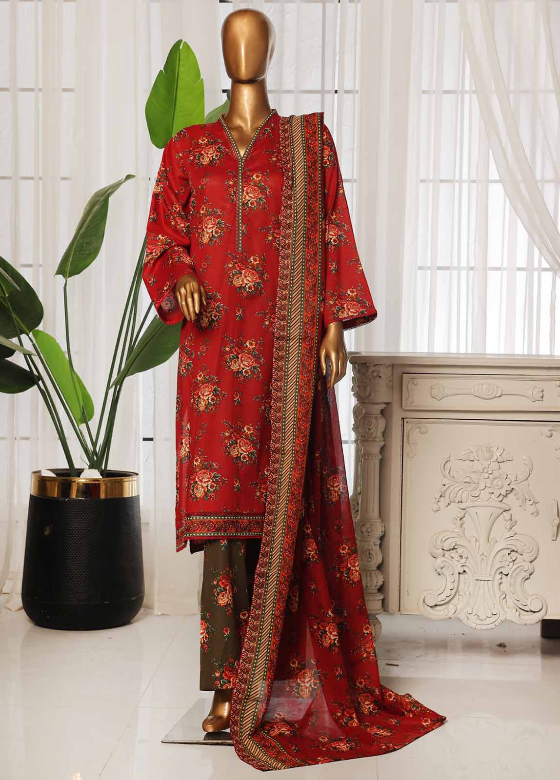 Bin Saeed Fabric - NSM-003- 3 Piece Printed Stitched Suit