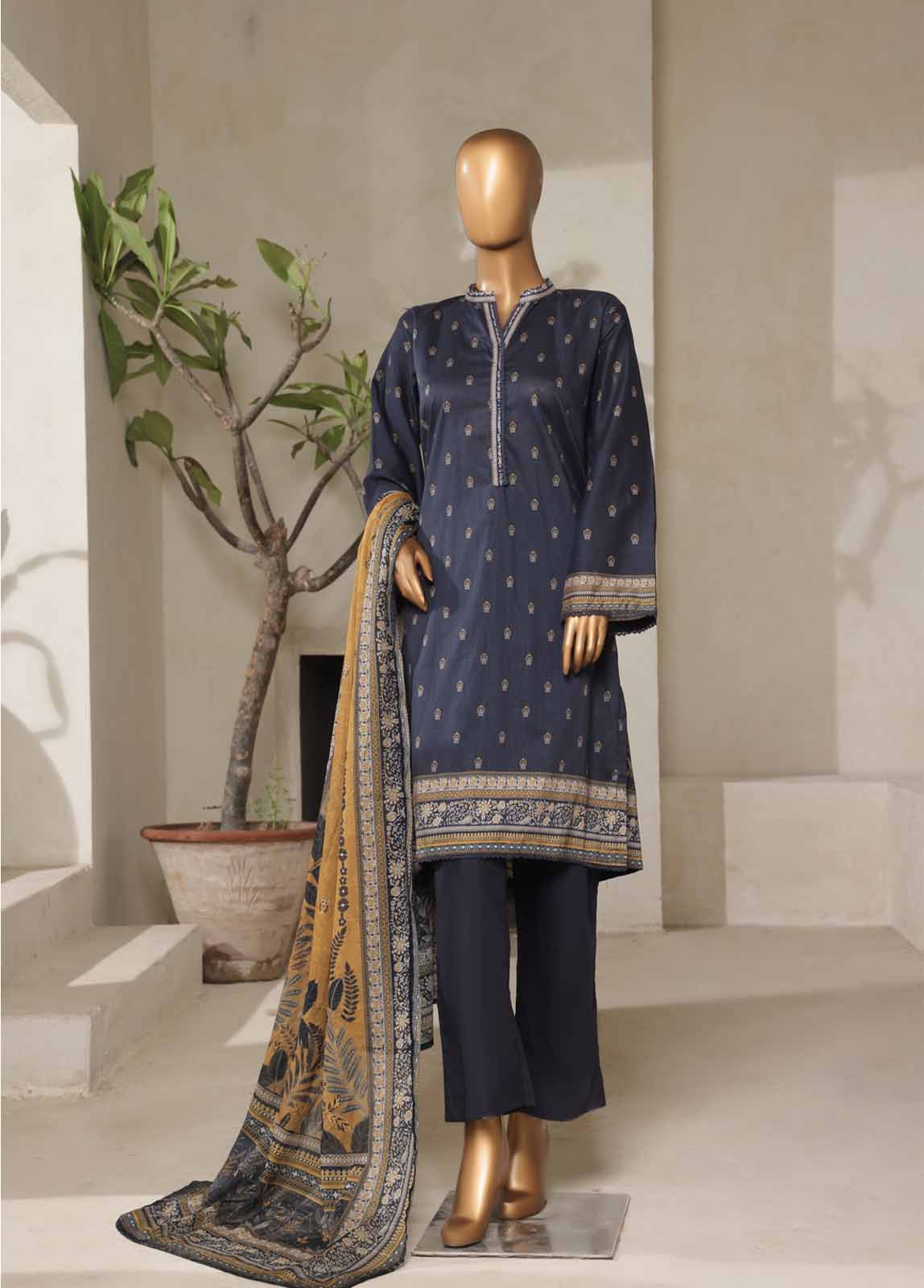 Bin Saeed Fabric - NSM-0035- 3 Piece Printed Stitched Suit