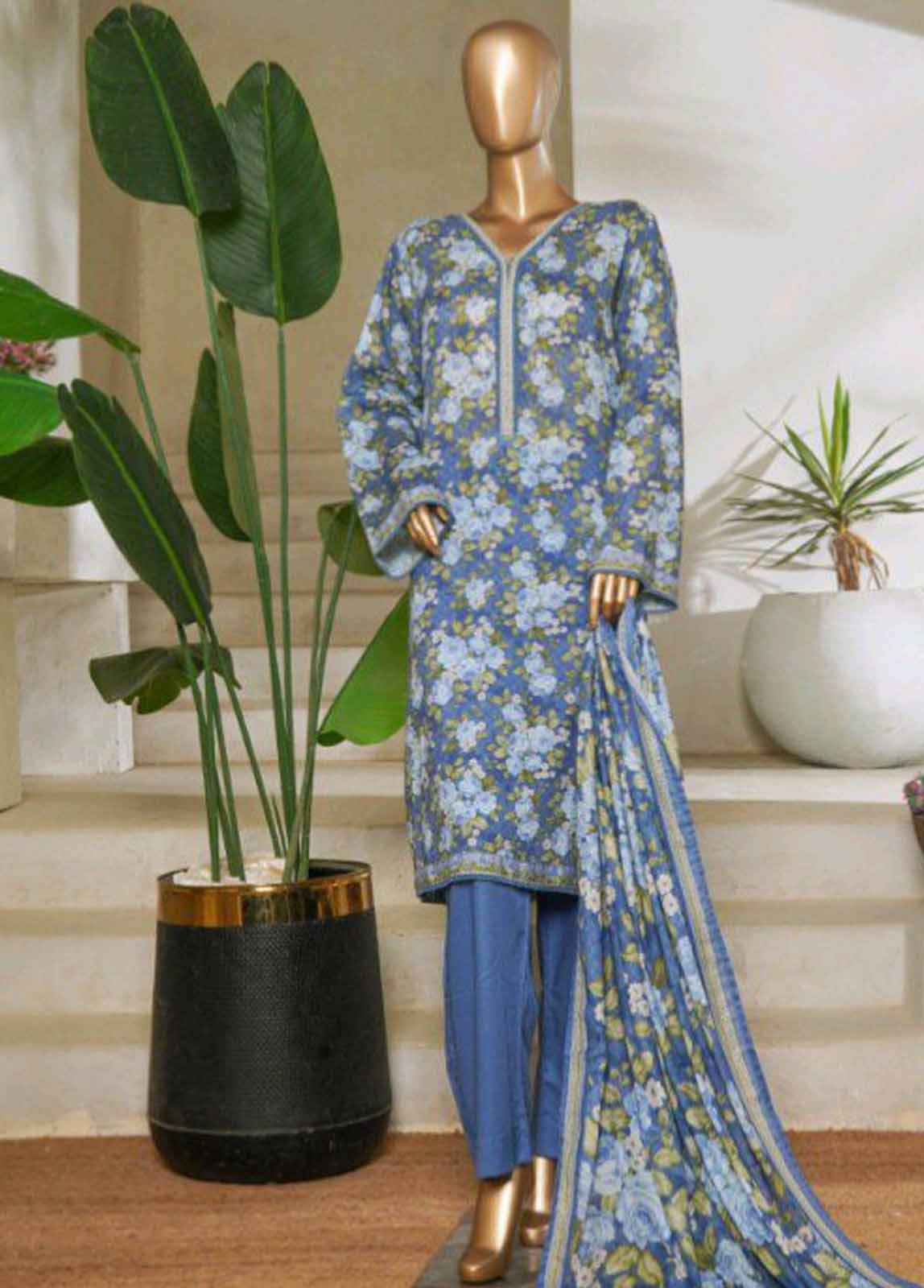 Bin Saeed Fabric - NSM-0046-PR R1-4- 3 Piece Printed Stitched Suit