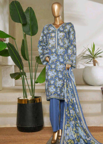 Bin Saeed Fabric - NSM-0046-PR R1-4- 3 Piece Printed Stitched Suit