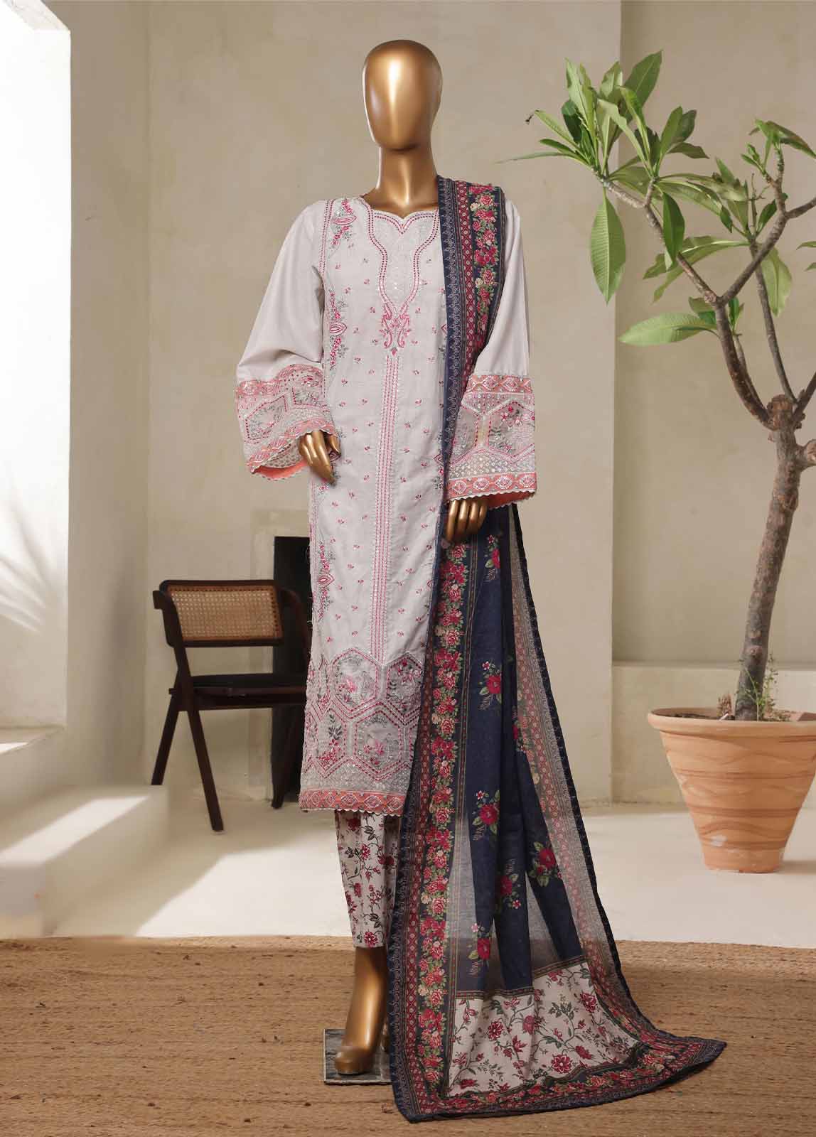 Bin Saeed Fabric - NSM-007-EMB- 3 Piece Luxury Embroidered Stitched Suit