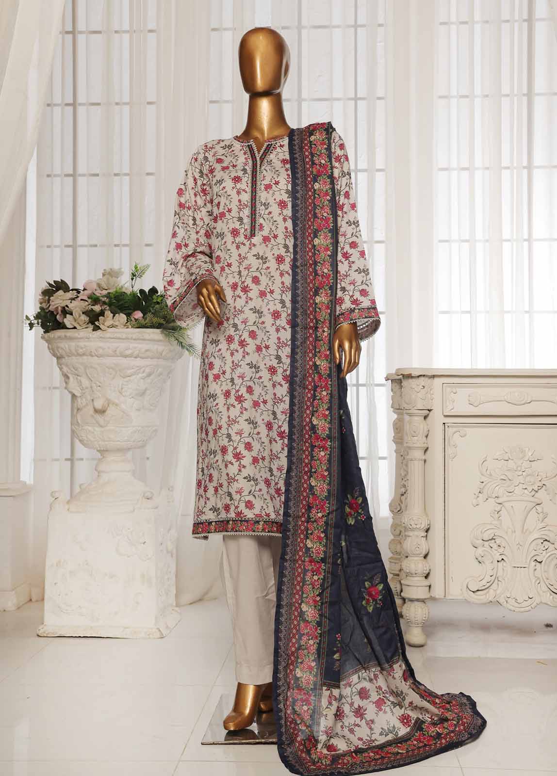 Bin Saeed Fabric - NSM-007- 3 Piece Printed Stitched Suit