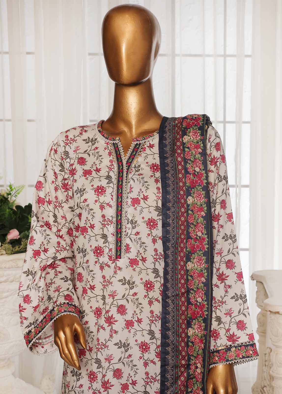 Bin Saeed Fabric - NSM-007- 3 Piece Printed Stitched Suit