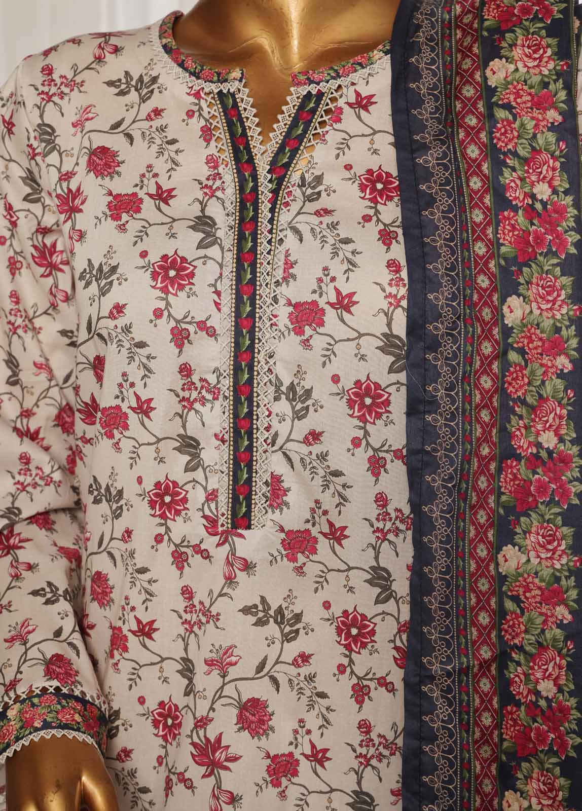 Bin Saeed Fabric - NSM-007- 3 Piece Printed Stitched Suit