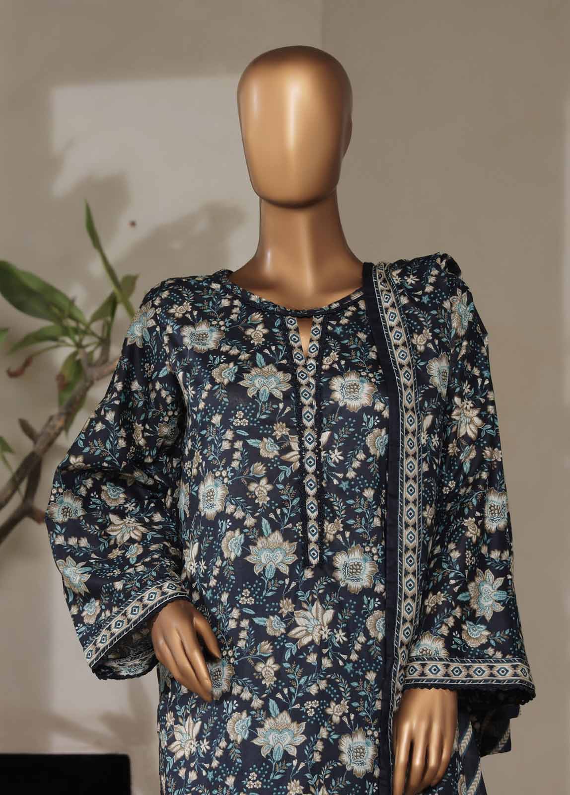 Bin Saeed Fabric - NSM-0091- 3 Piece Printed Stitched Suit