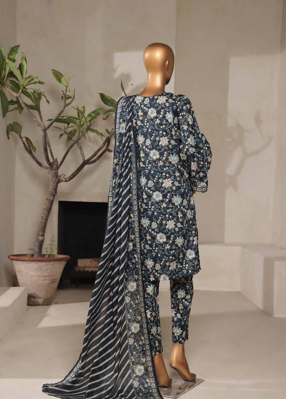 Bin Saeed Fabric - NSM-0091- 3 Piece Printed Stitched Suit