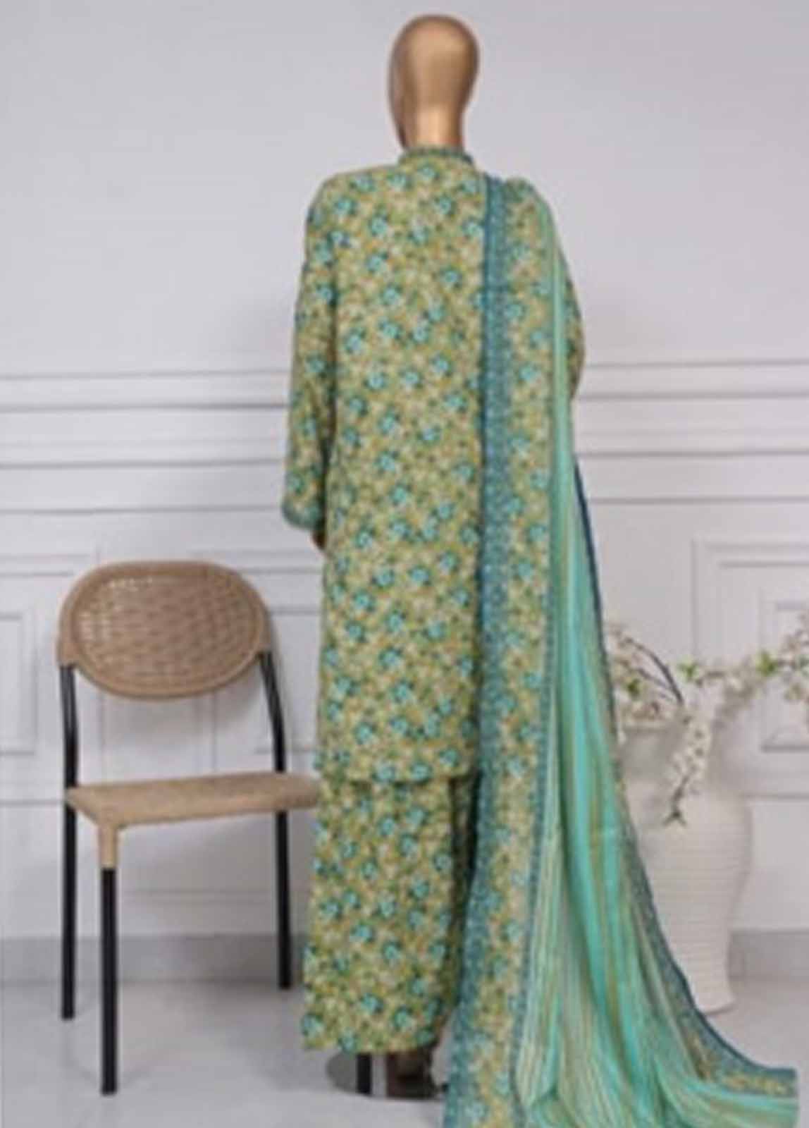 Bin Saeed Fabric - NSM-0100- 3 Piece Printed Farshi Shalwar Suit