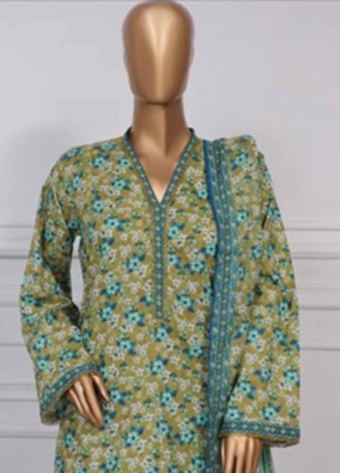 Bin Saeed Fabric - NSM-0100- 3 Piece Printed Farshi Shalwar Suit