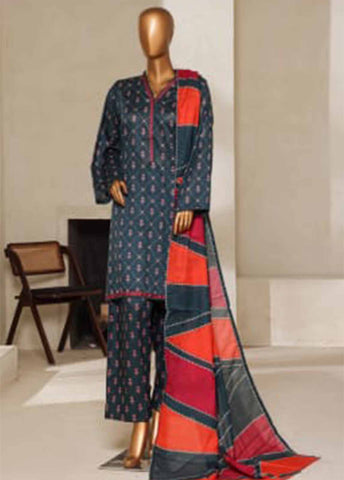 Bin Saeed Fabric - NSM-0102 F- 3 Piece Printed Farshi Shalwar Suit