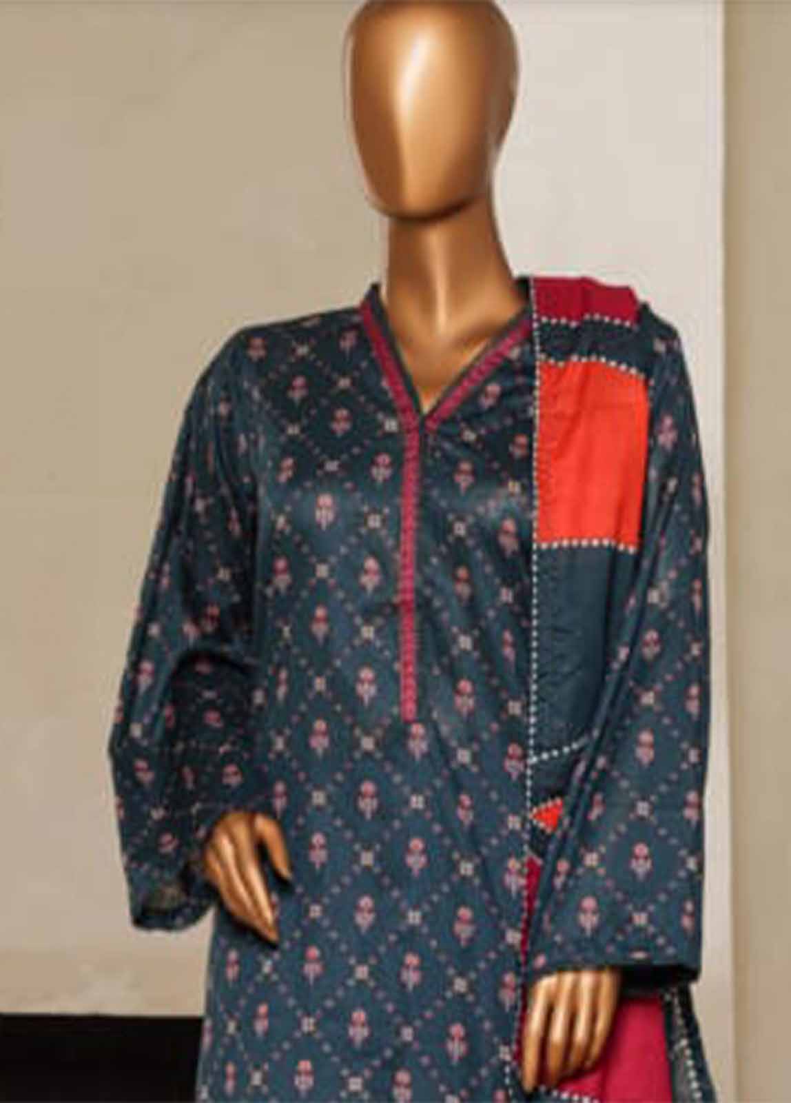 Bin Saeed Fabric - NSM-0102 F- 3 Piece Printed Farshi Shalwar Suit