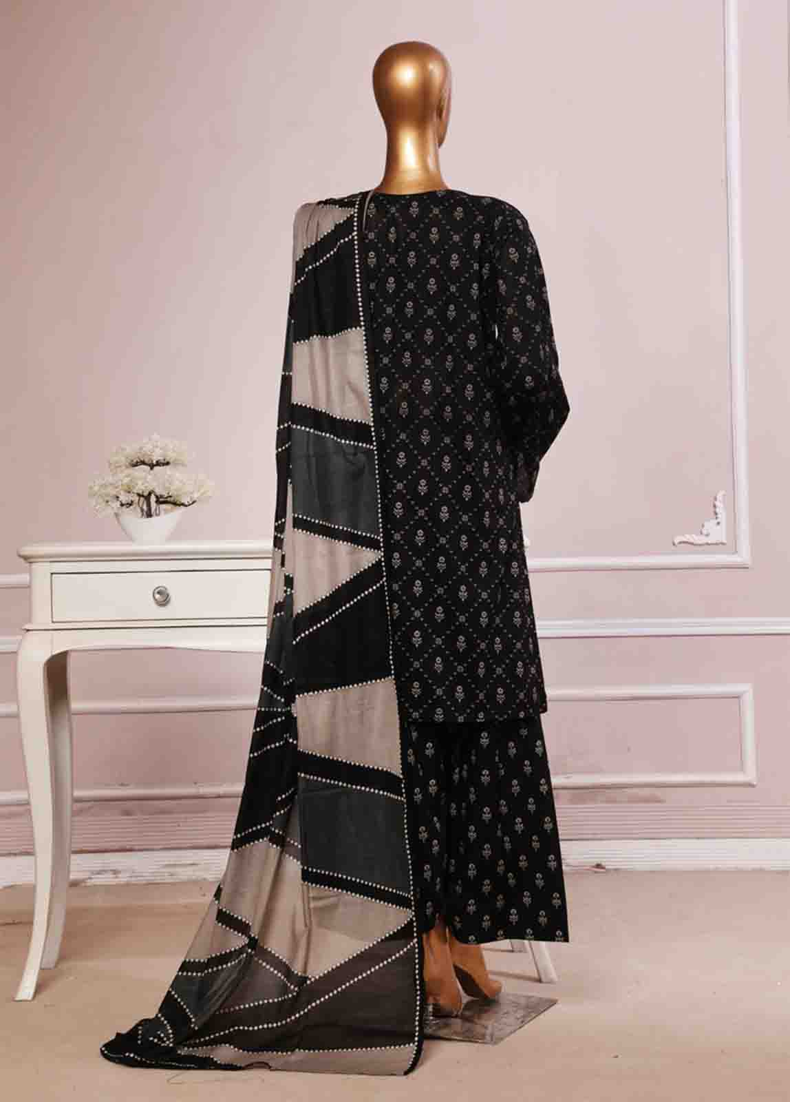 Bin Saeed Fabric - NSM-0103- 3 Piece Printed Farshi Shalwar Suit