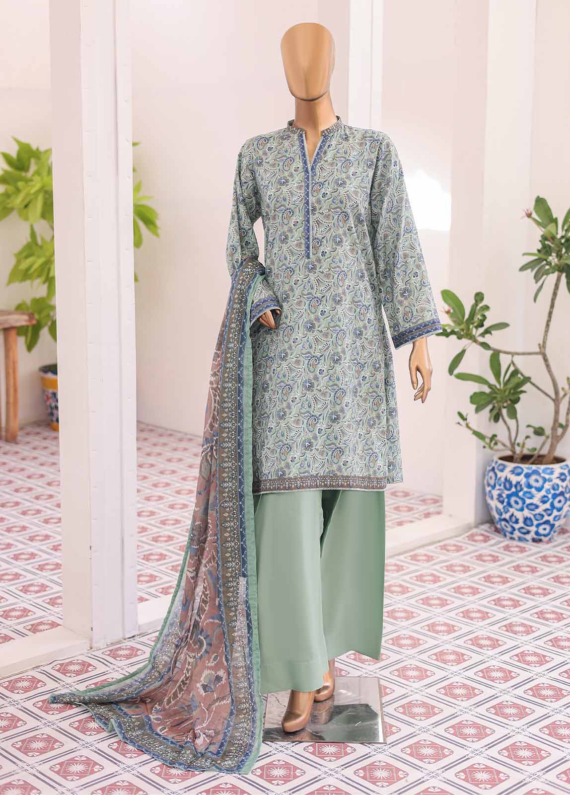 Bin Saeed Fabric - NSM-011- 3 Piece Printed Farshi Shalwar Suit