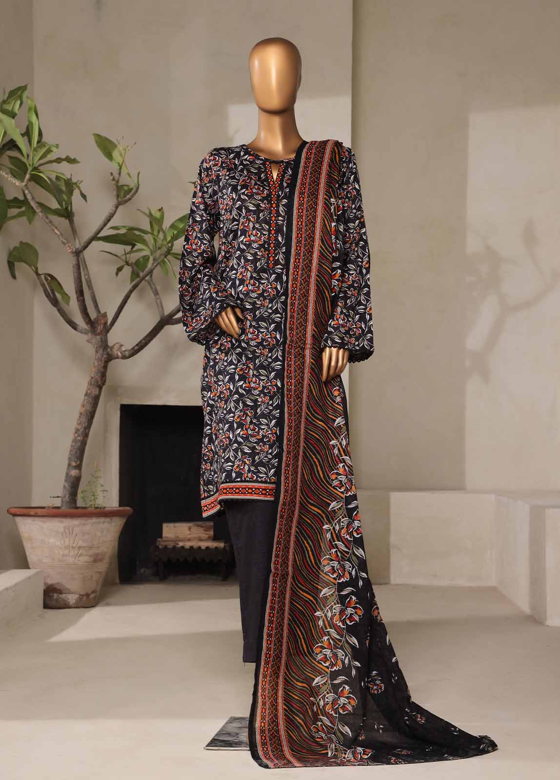 Bin Saeed Fabric - NSM-0111- 3 Piece Printed Stitched Suit