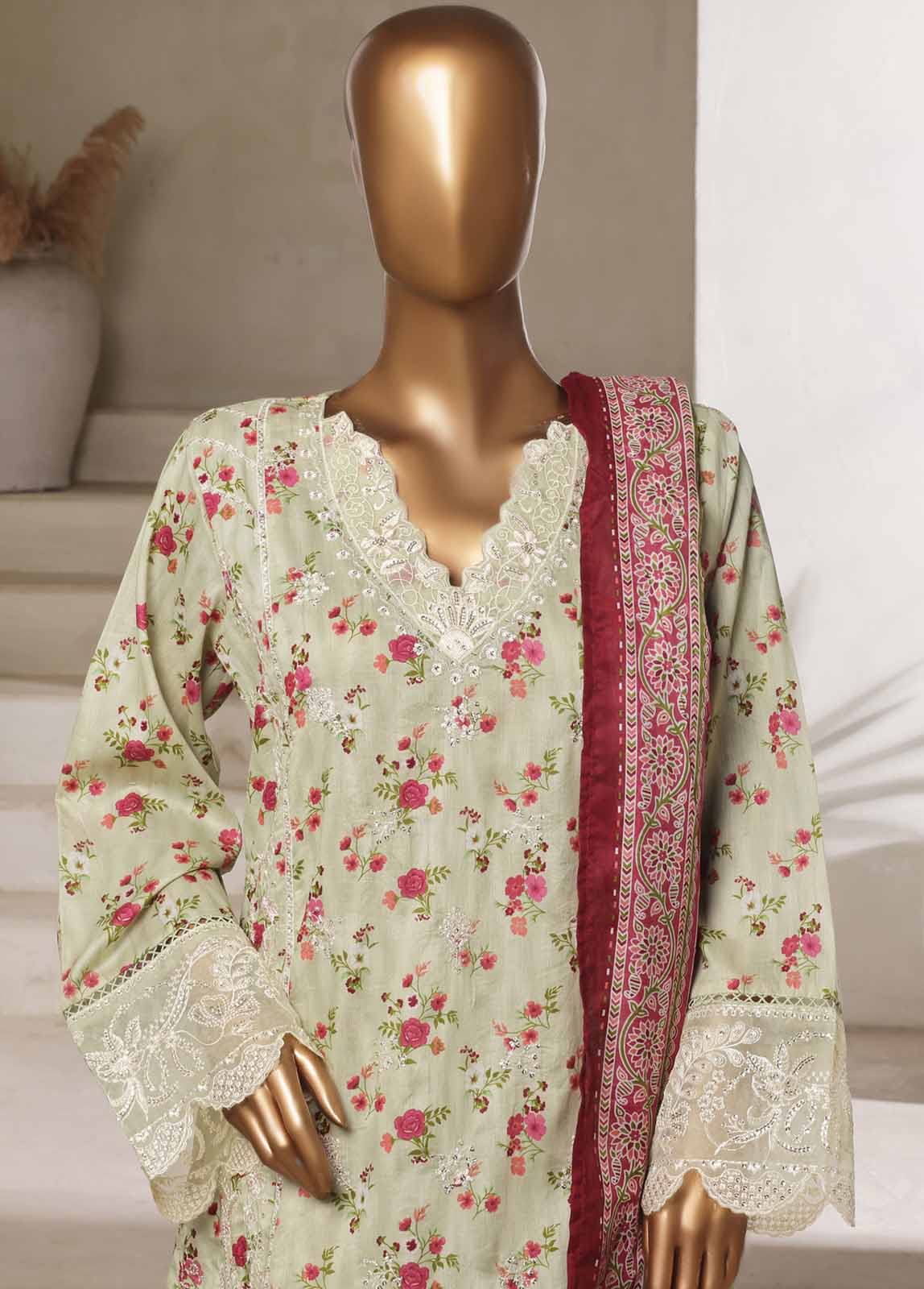 Bin Saeed Fabric - NSM-0115-EMBC-3 Piece Chikankari Stitched Suit