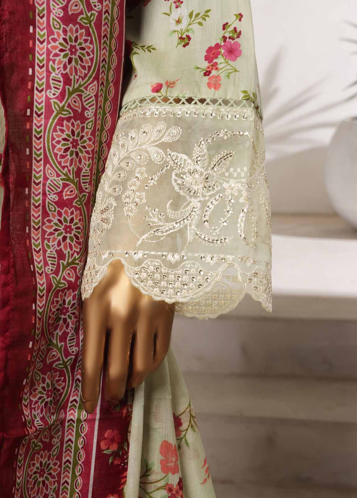 Bin Saeed Fabric - NSM-0115-EMBC-3 Piece Chikankari Stitched Suit