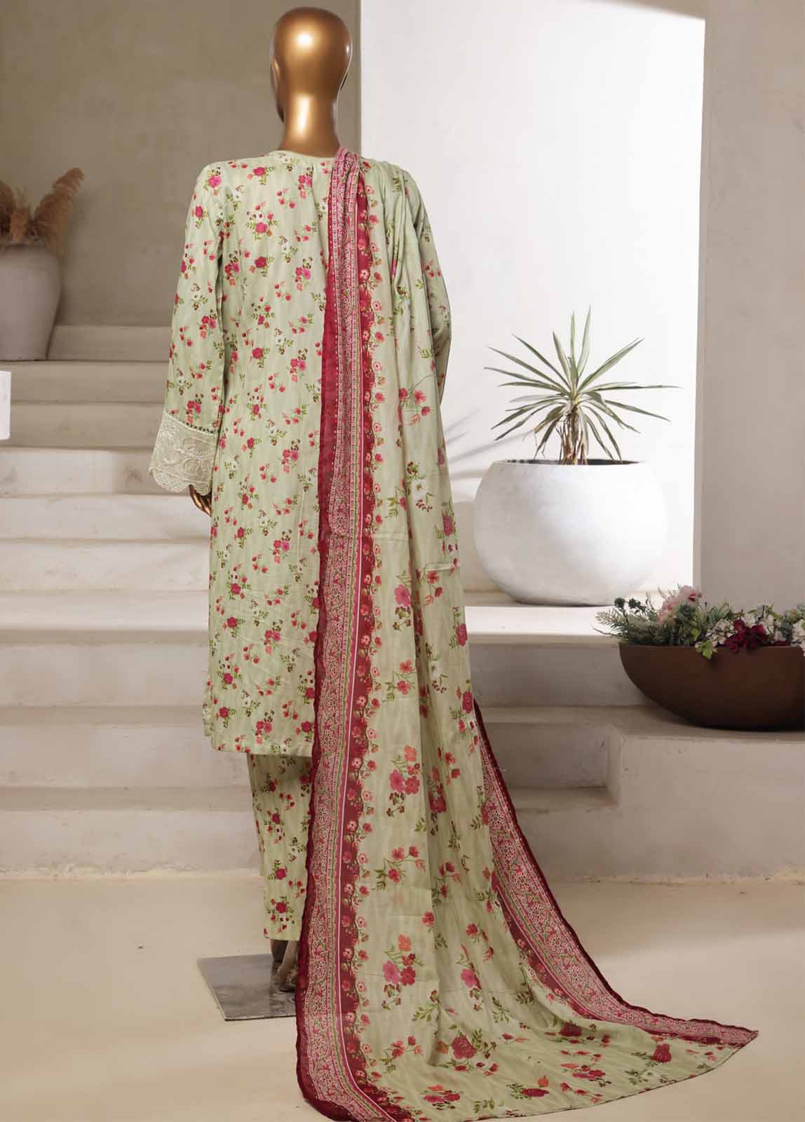 Bin Saeed Fabric - NSM-0115-EMBC-3 Piece Chikankari Stitched Suit