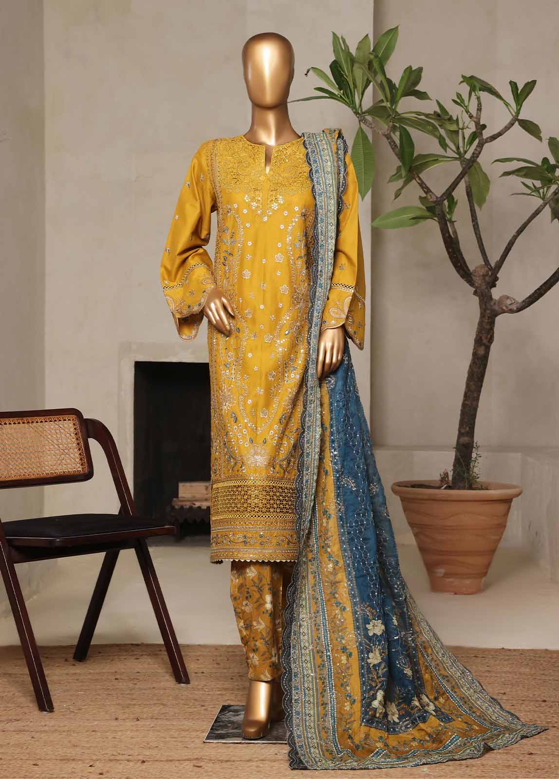 NSM-012-DEMB- 3 Piece Luxury Embroidered Stitched Suit