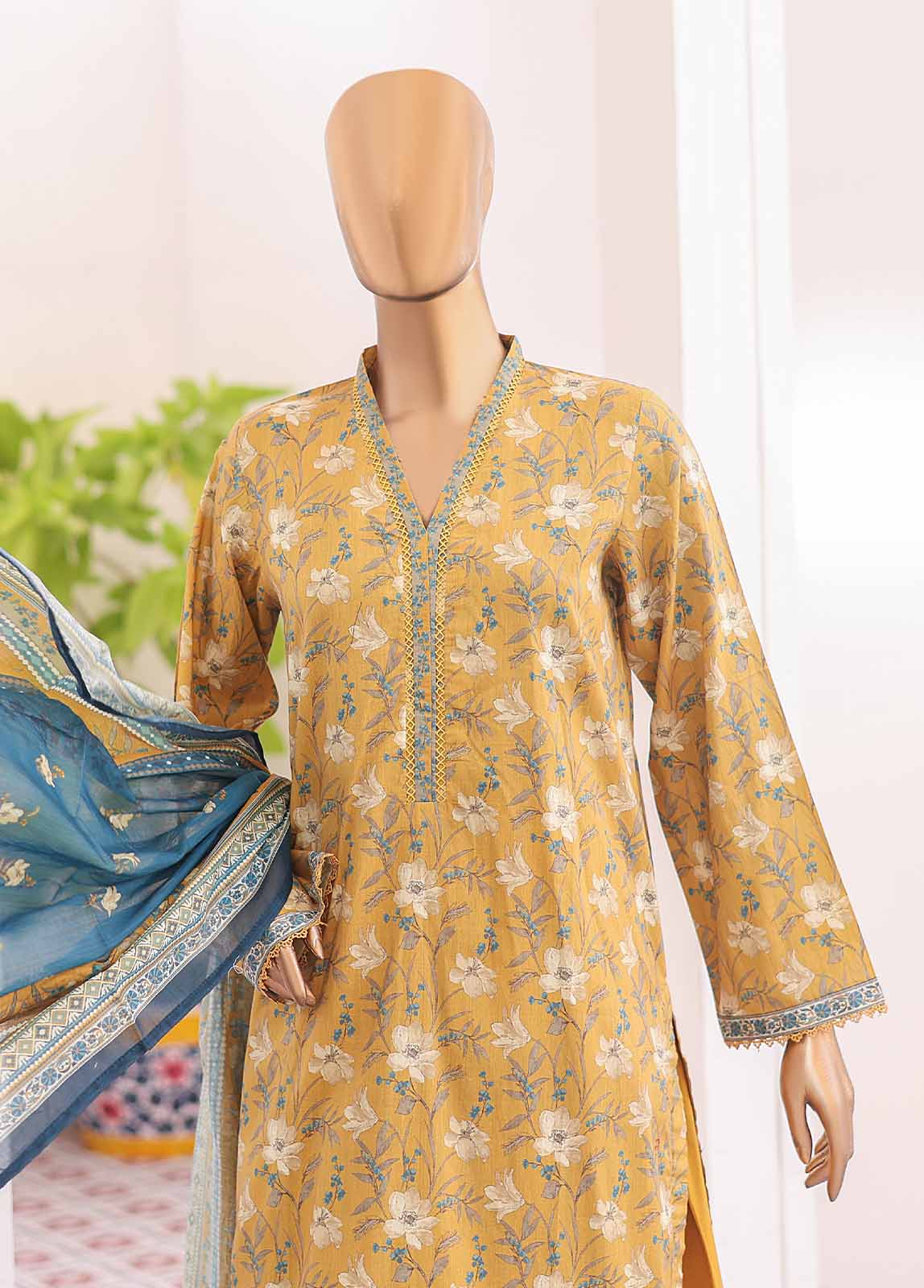 Bin Saeed Fabric - NSM-012- 3 Piece Printed Farshi Shalwar Suit