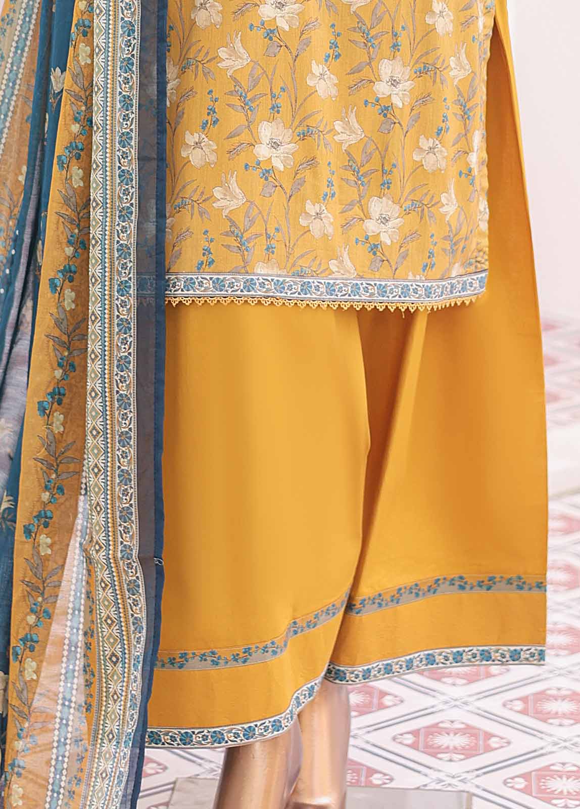 Bin Saeed Fabric - NSM-012- 3 Piece Printed Farshi Shalwar Suit