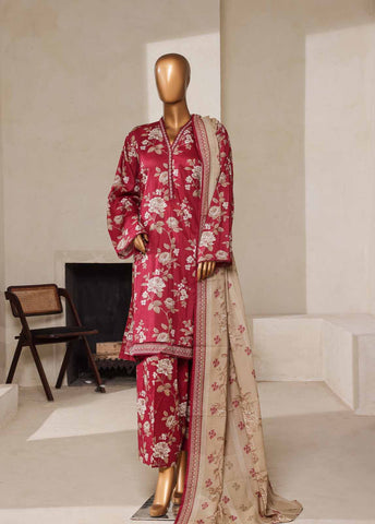 Bin Saeed Fabric - NSM-0122 F- 3 Piece Printed Farshi Shalwar Suit