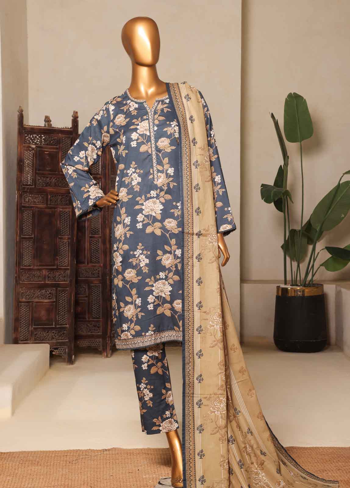 Bin Saeed Fabric - NSM-0123-PR-R2-5- 3 Piece Printed Stitched Suit