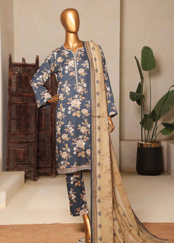 Bin Saeed Fabric - NSM-0123-PR-R2-5- 3 Piece Printed Stitched Suit