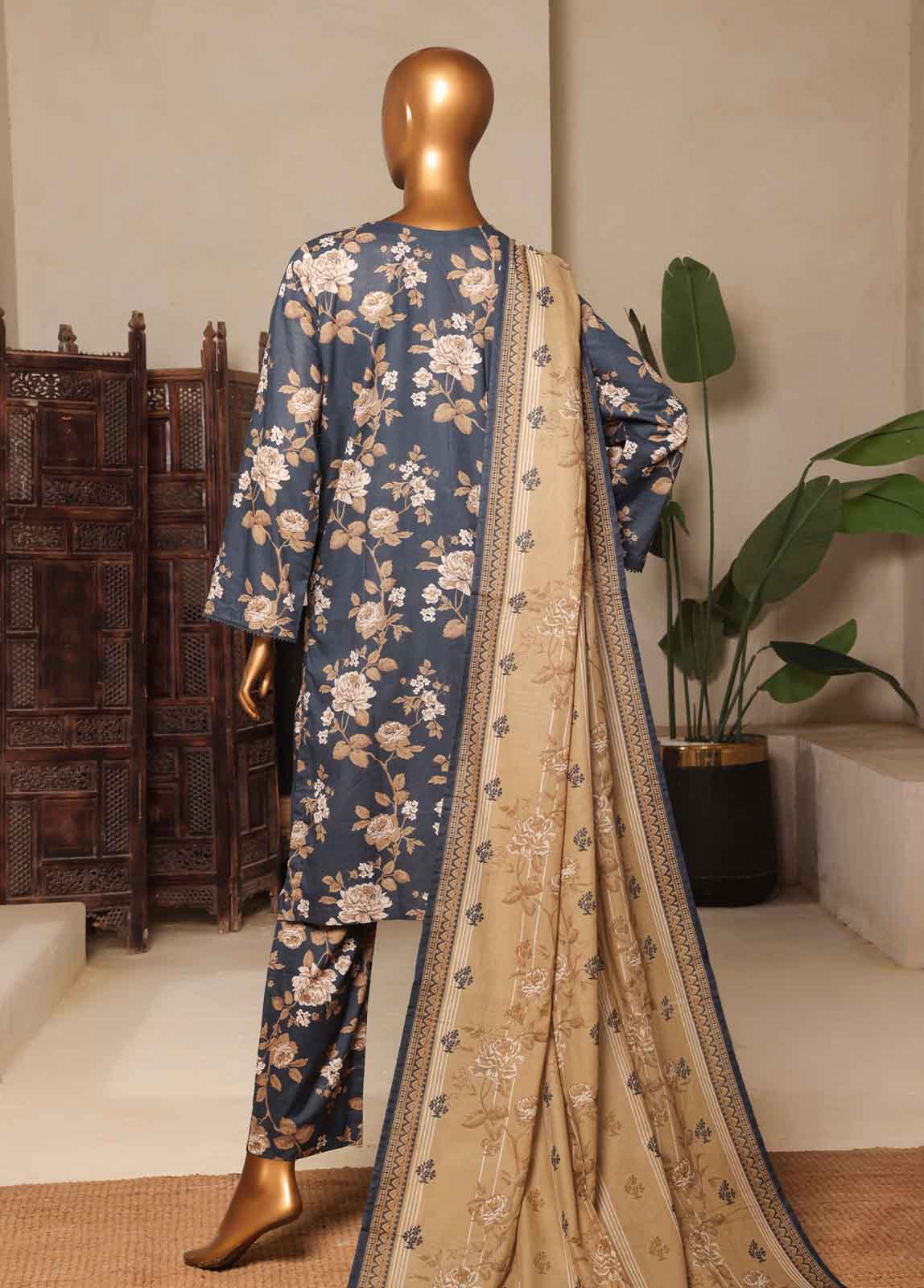 Bin Saeed Fabric - NSM-0123-PR-R2-5- 3 Piece Printed Stitched Suit
