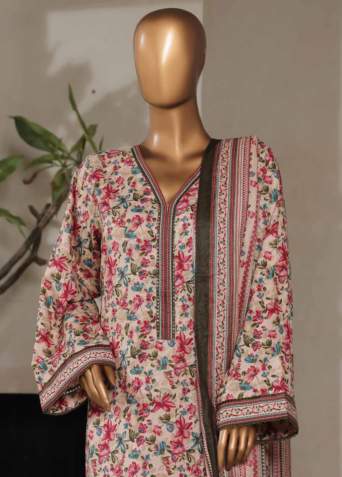 Bin Saeed Fabric - NSM-0124- 3 Piece Printed Stitched Suit