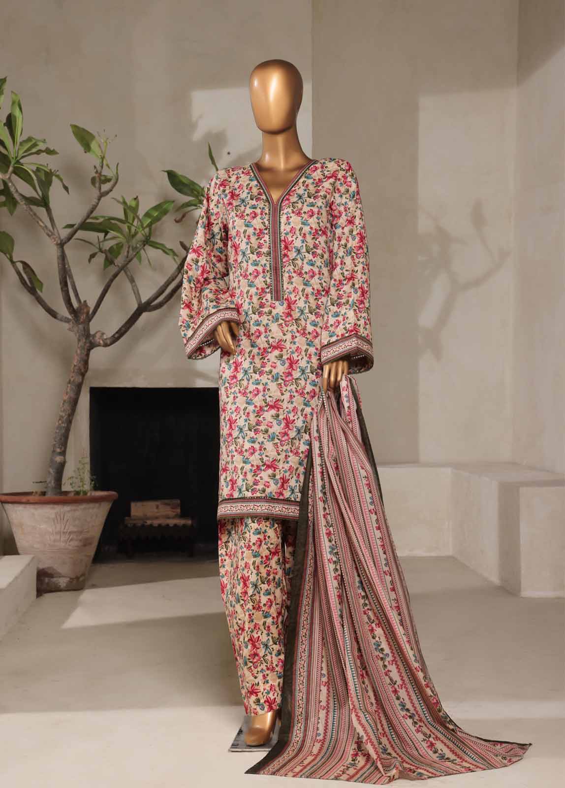 Bin Saeed Fabric - NSM-0124- 3 Piece Printed Stitched Suit