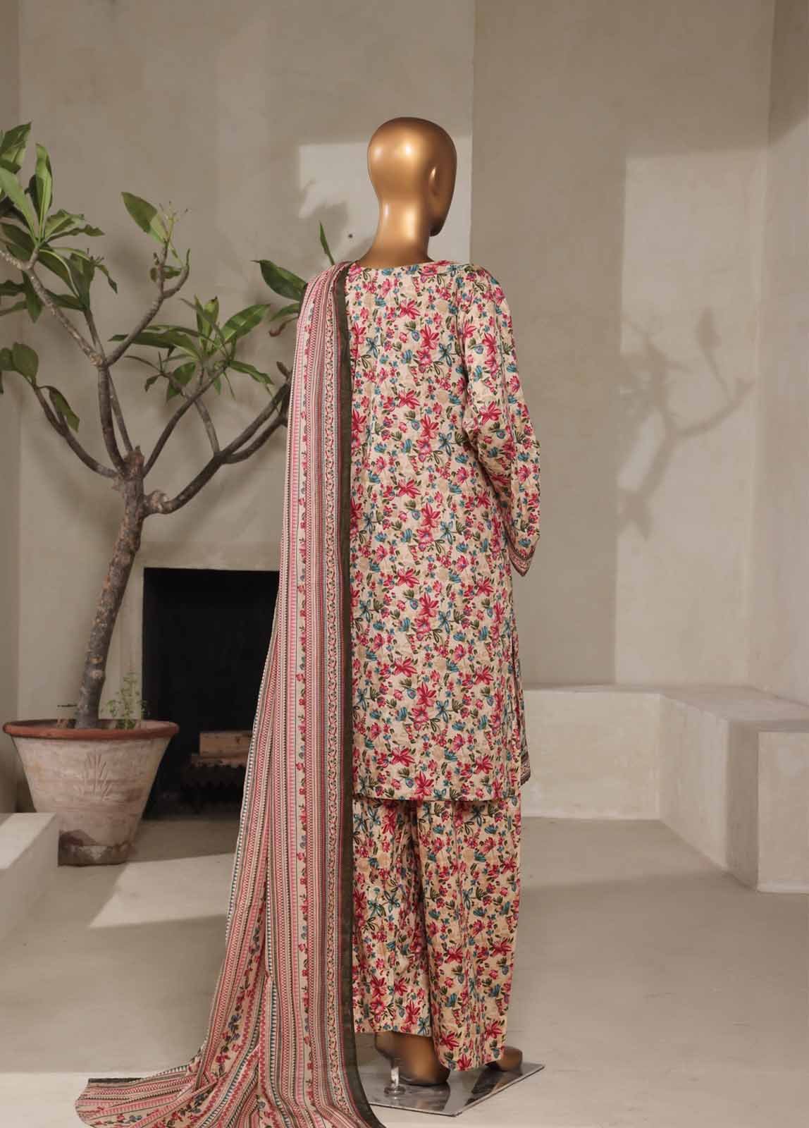 Bin Saeed Fabric - NSM-0124- 3 Piece Printed Stitched Suit