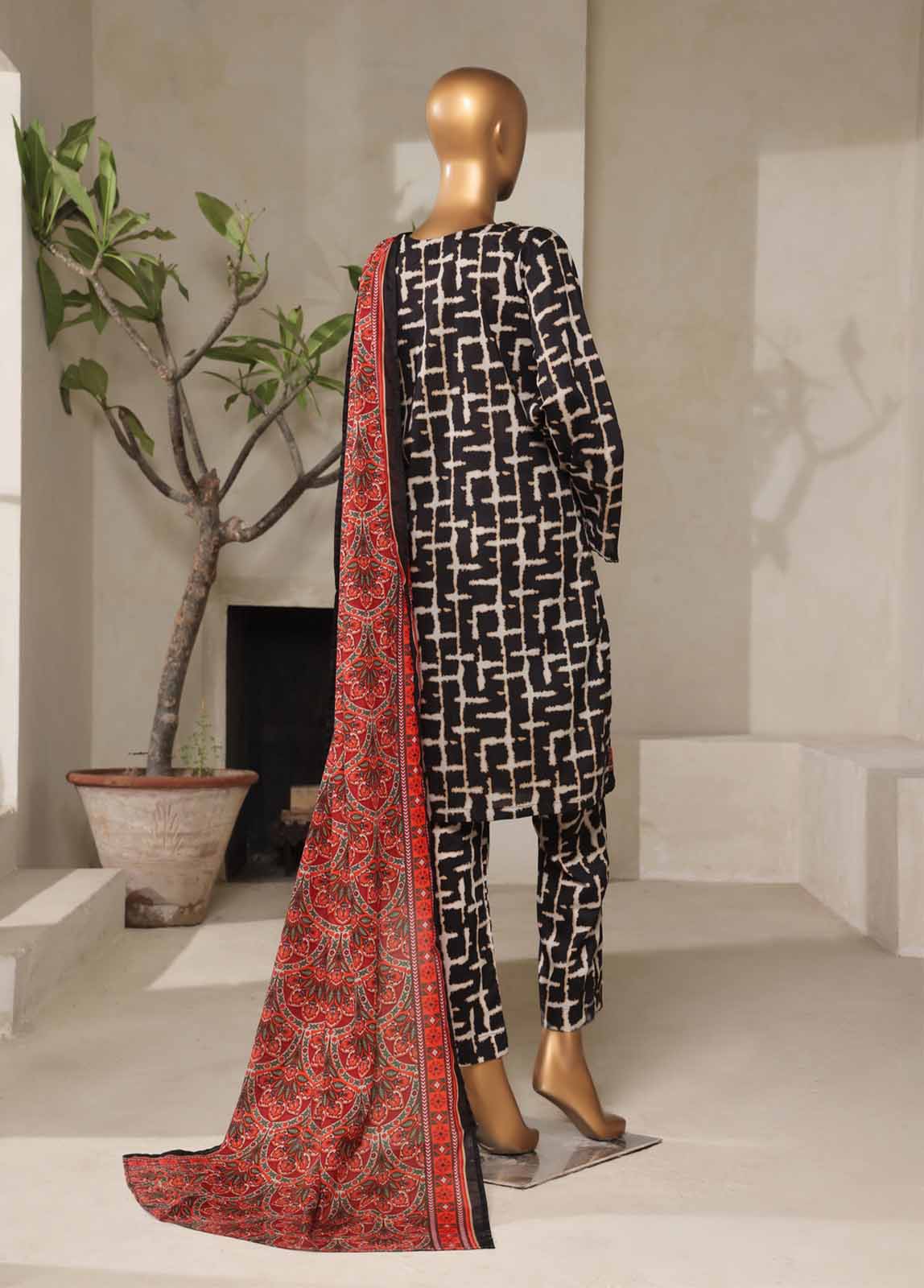 Bin Saeed Fabric - NSM-0125- 3 Piece Printed Stitched Suit