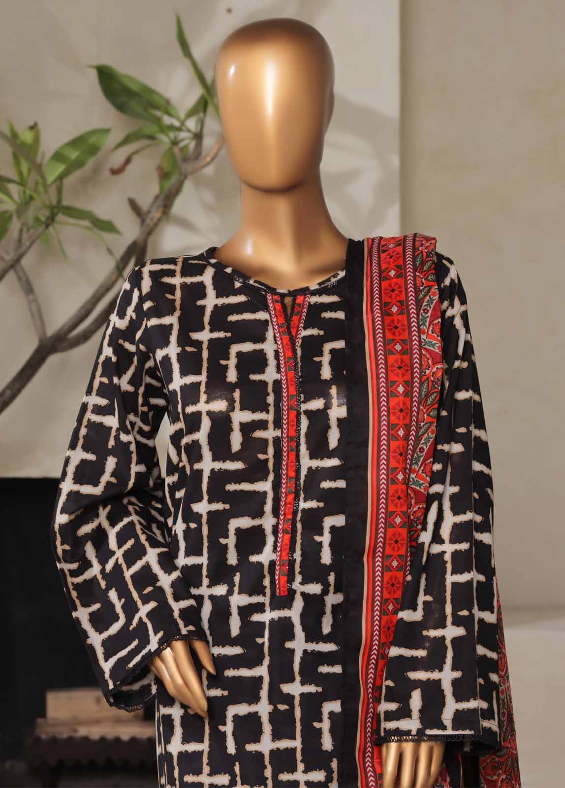 Bin Saeed Fabric - NSM-0125- 3 Piece Printed Stitched Suit