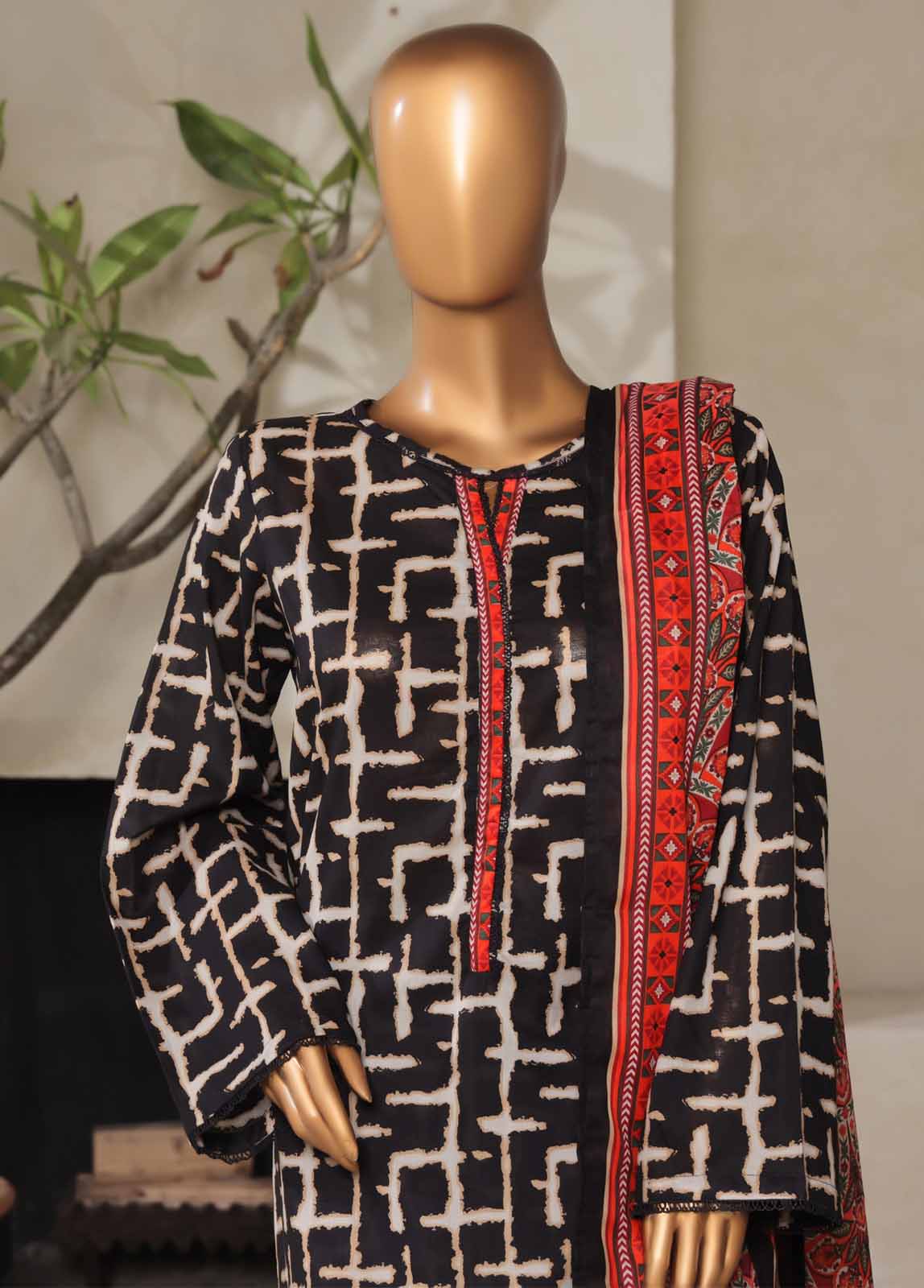 Bin Saeed Fabric - NSM-0125- 3 Piece Printed Stitched Suit