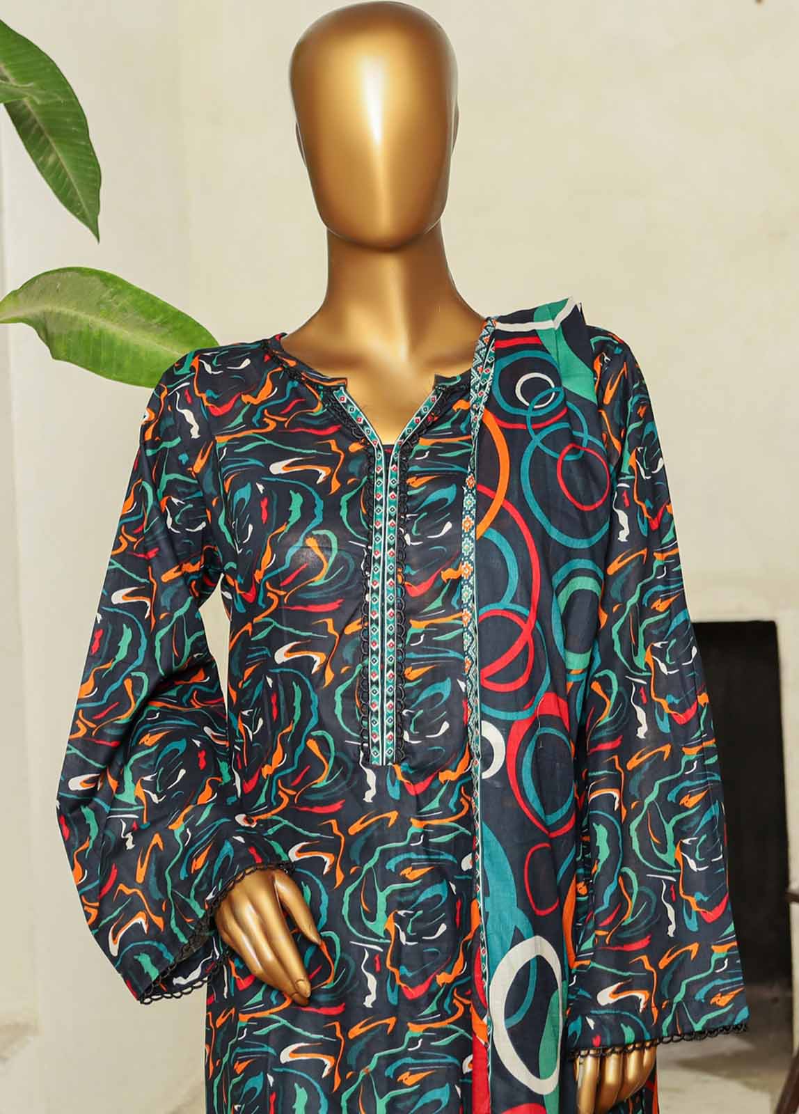 Bin Saeed Fabric - NSM-0126- 3 Piece Printed Stitched Suit farshi shalwar